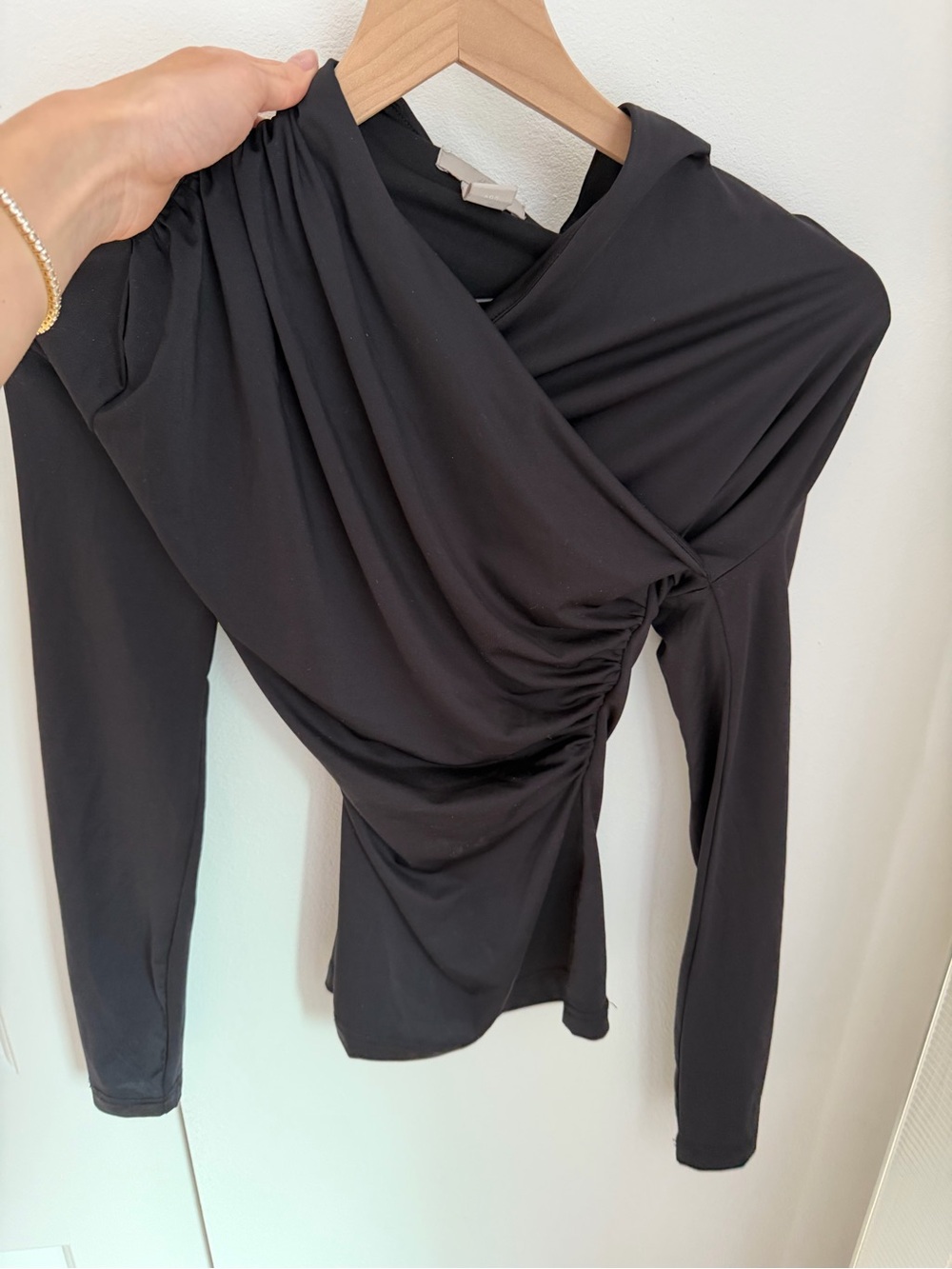 H&M Black Draped Long-Sleeve Top